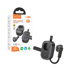 Hoco Multifunctional Socket Adapter NS6 Sharp With 3 Ports 2 USB+1 Type-C Black